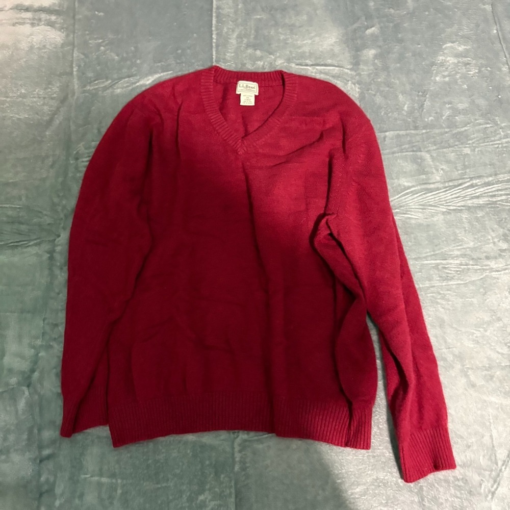 LL Bean Cashmere Sweater Mens 2XL Red V Neck Pull Over Preppy 100%